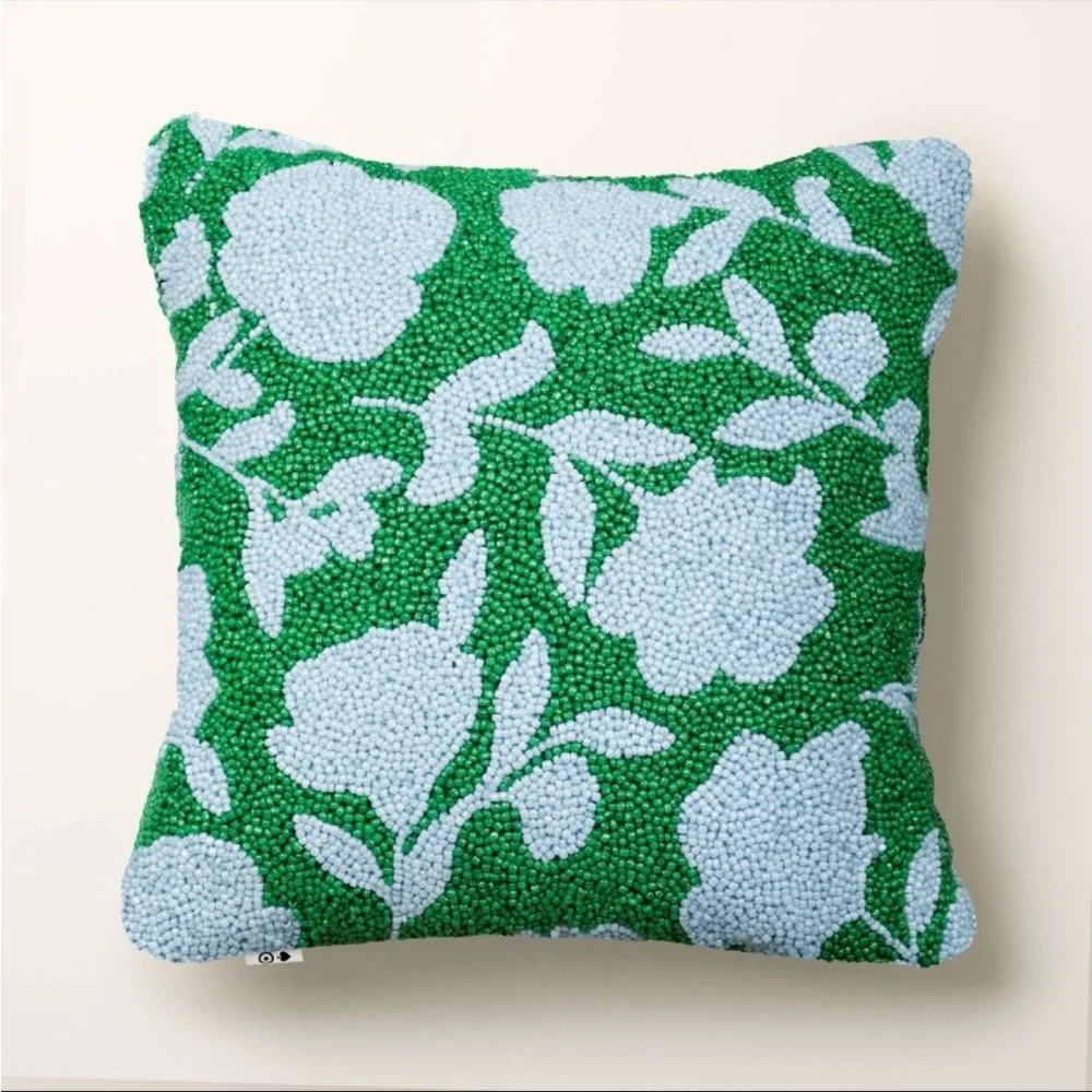 kate spade new york x Target Beaded Classic Rose Square Throw Pillow Green/Blue